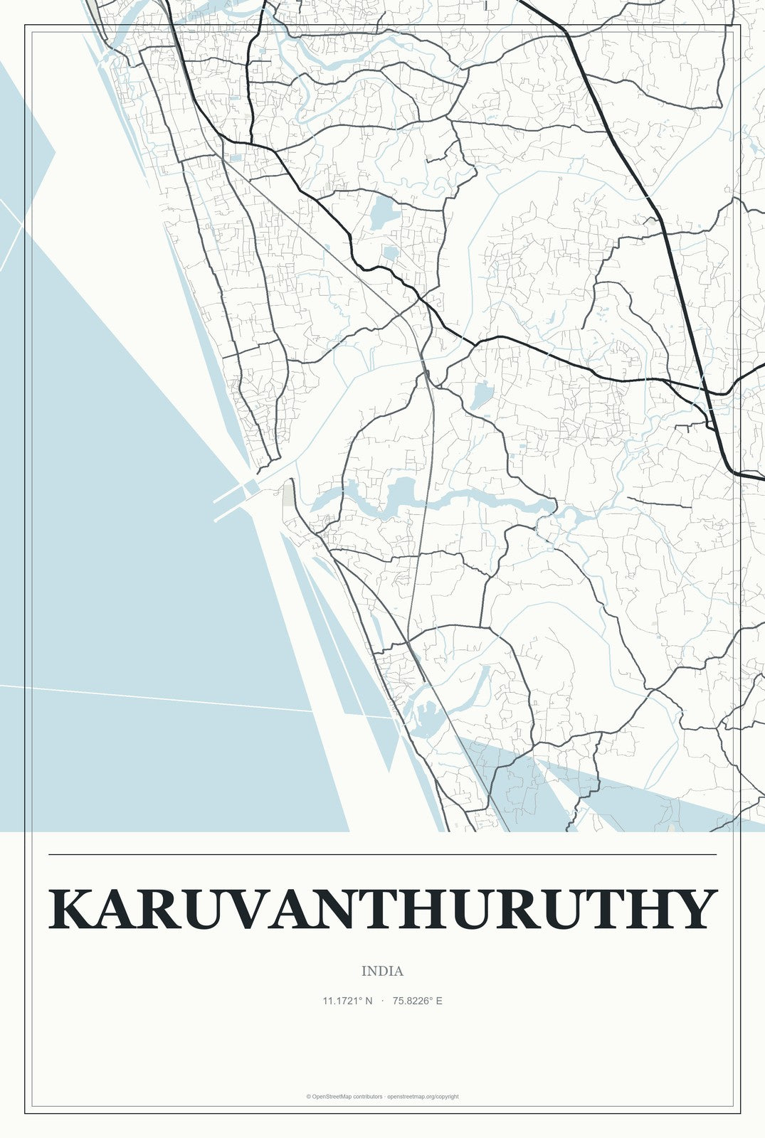 Karuvanthuruthy, India City Map Aluminum Sign in Gallery Air style