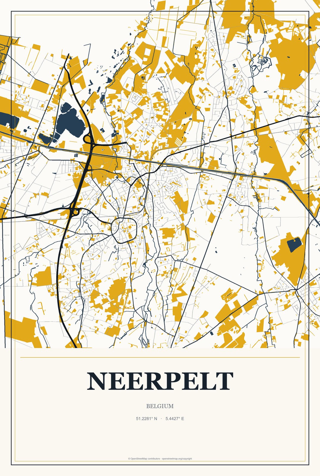Neerpelt, Belgium City Map Aluminum Sign in Citrine Modern style