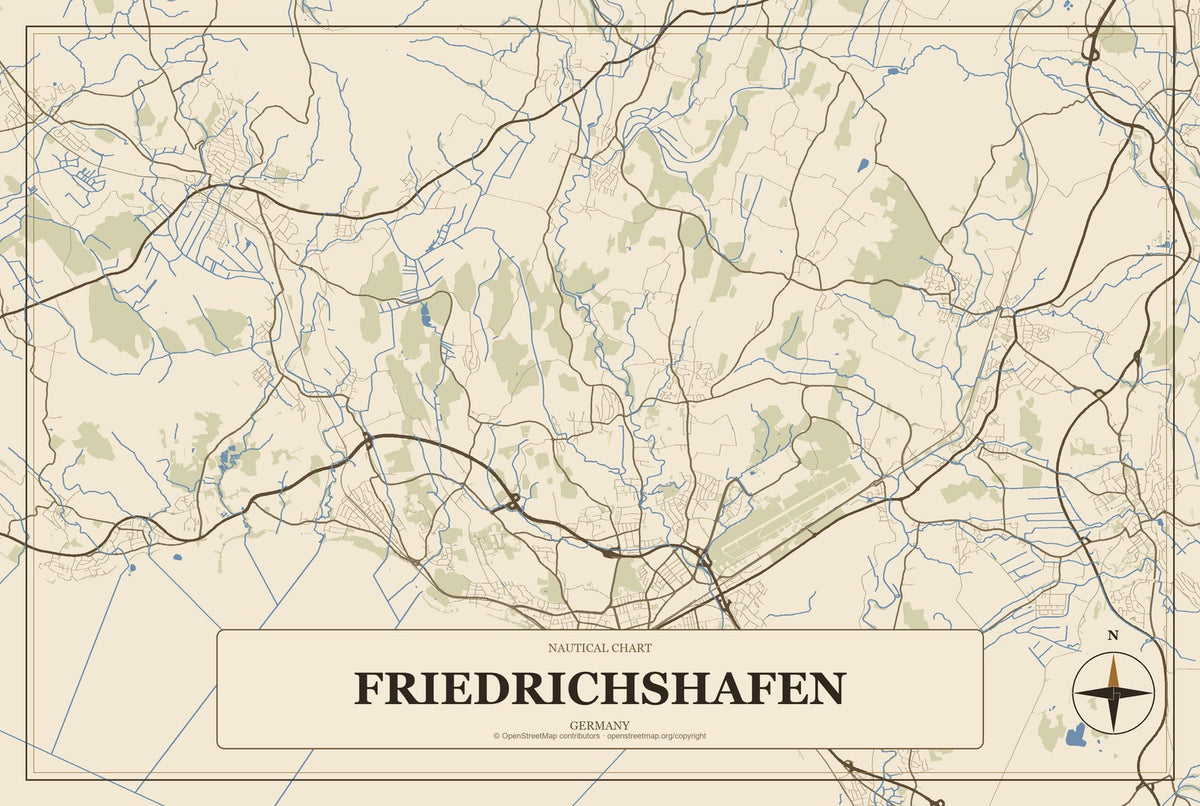 Friedrichshafen, Germany City Map Aluminum Sign in Heritage Nautical style