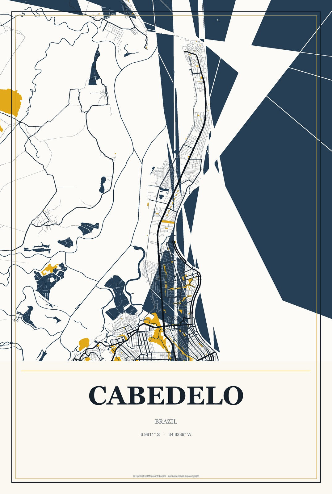 Cabedelo, Brazil City Map Aluminum Sign in Citrine Modern style