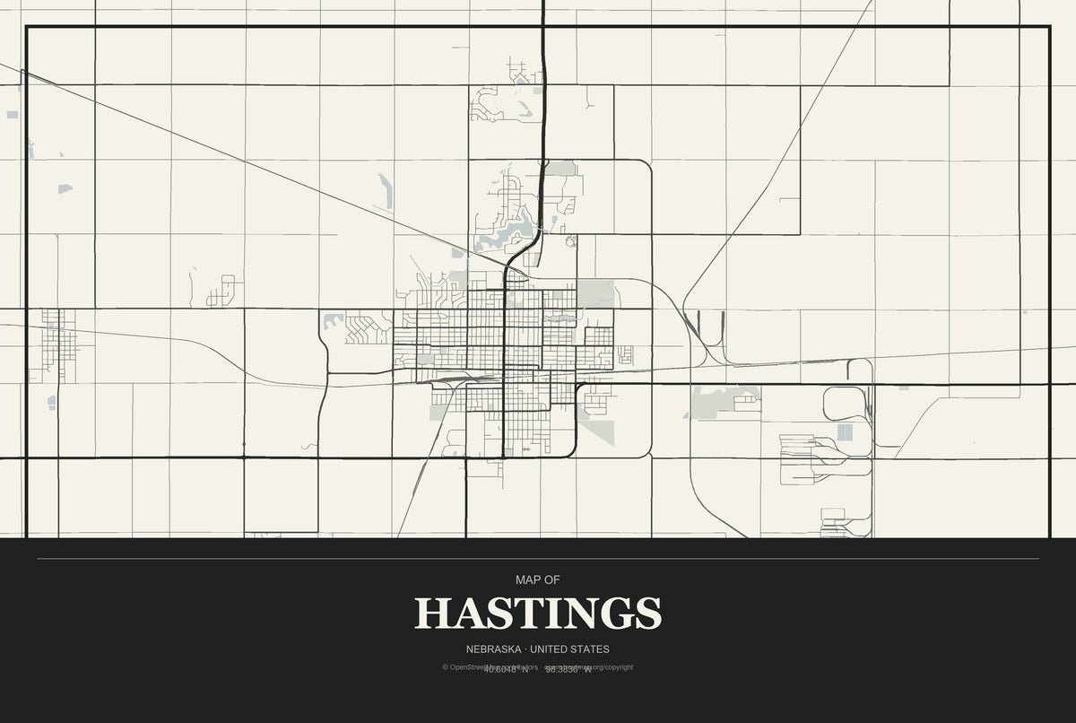 Hastings, Nebraska City Map Aluminum Sign in Museum Plaque style