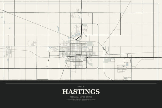 Hastings, Nebraska City Map Aluminum Sign in Museum Plaque style
