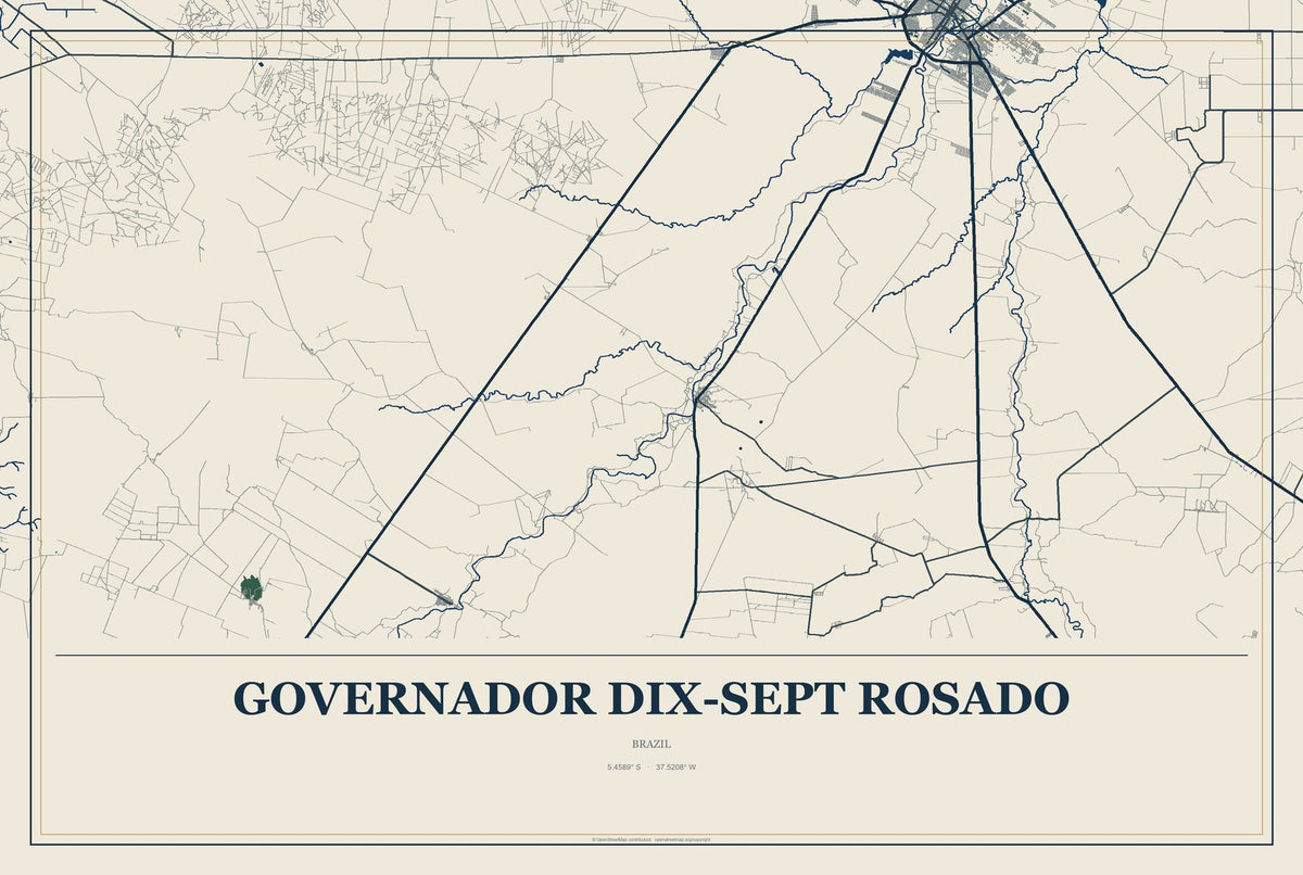 Governador Dix-Sept Rosado, Brazil City Map Aluminum Sign in Coastal Cutout style