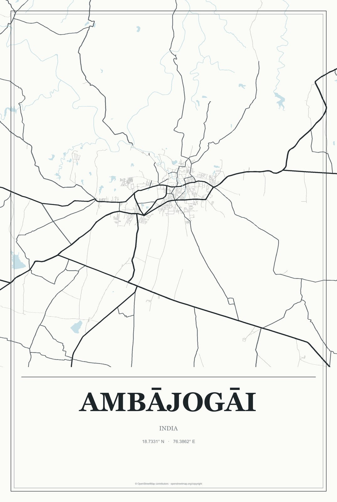 Ambājogāi, India City Map Aluminum Sign in Gallery Air style