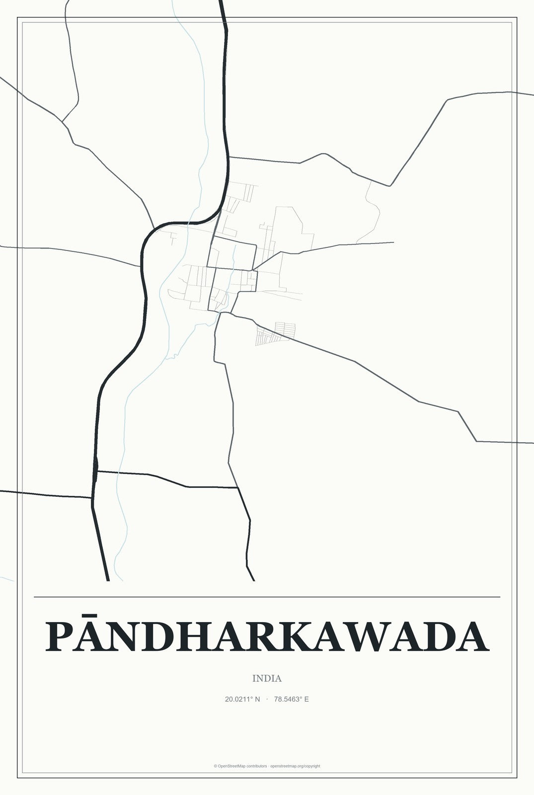 Pāndharkawada, India City Map Aluminum Sign in Gallery Air style