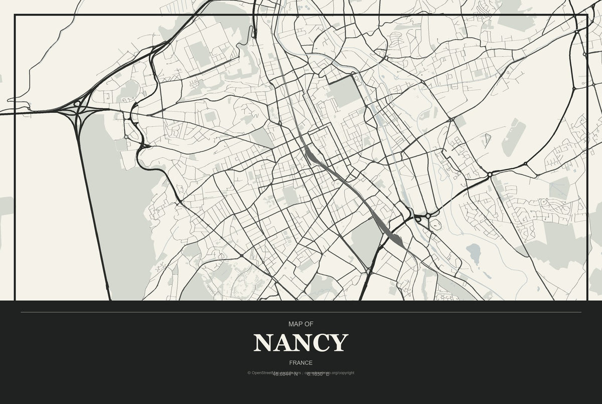 Nancy, France City Map Aluminum Sign in Museum Plaque style