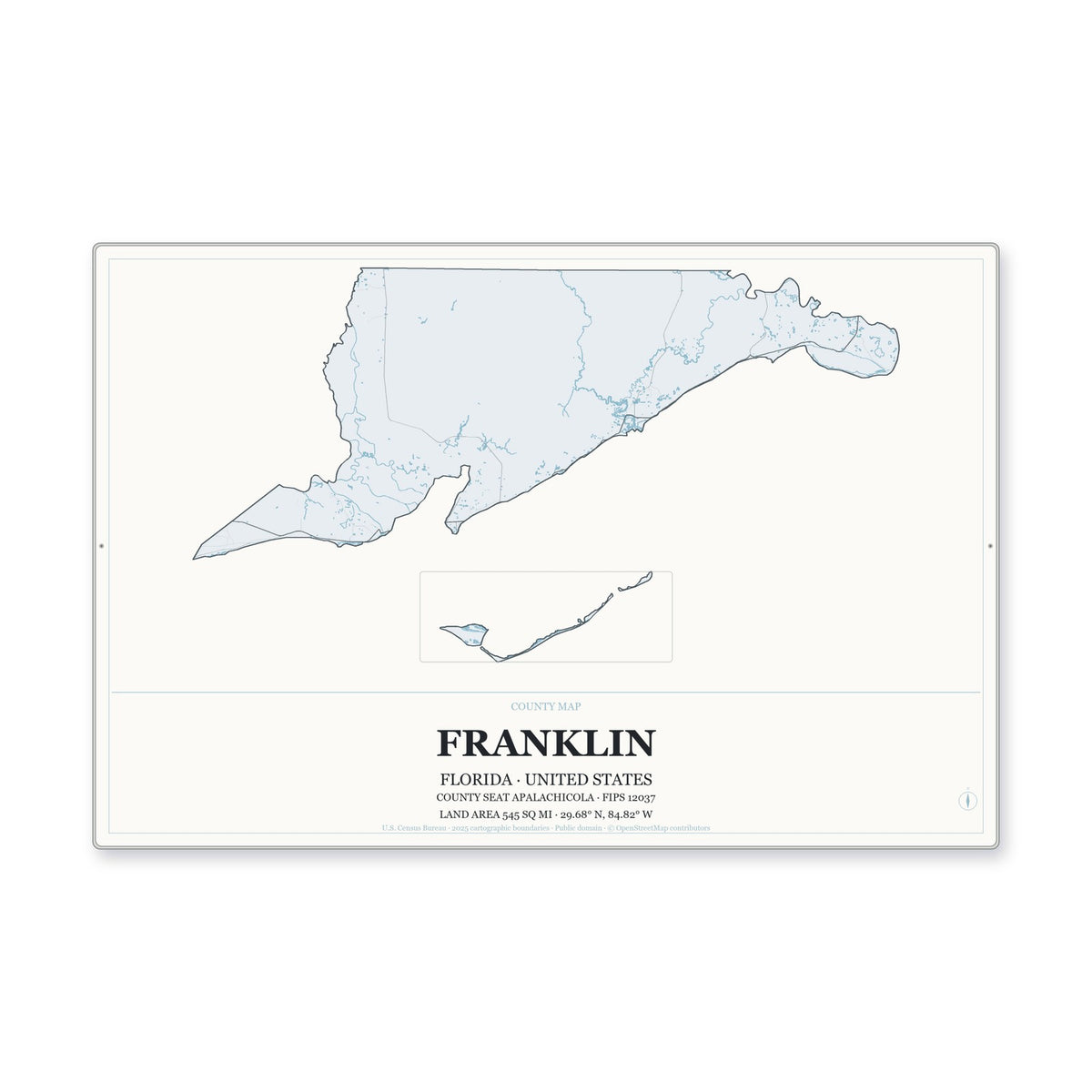 Franklin County, Florida Map Aluminum Sign in Gallery Air style
