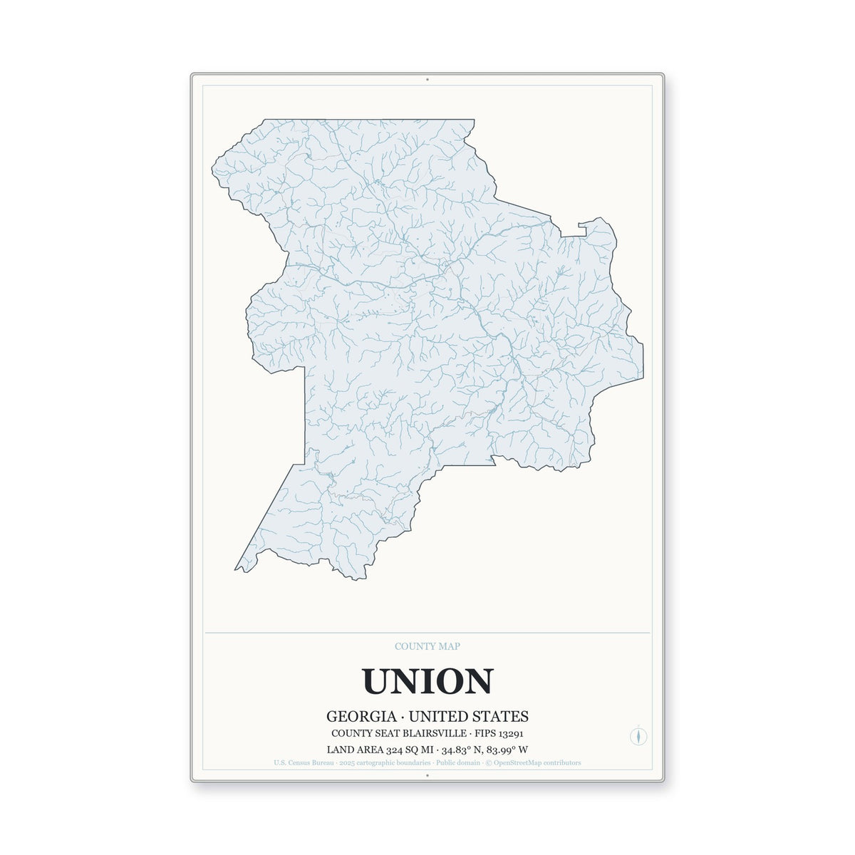 Union County, Georgia Map Aluminum Sign in Gallery Air style