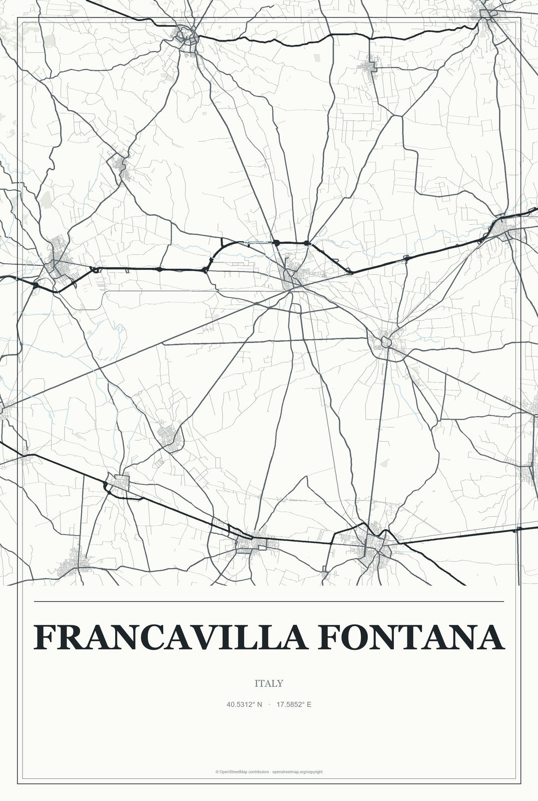 Francavilla Fontana, Italy City Map Aluminum Sign in Gallery Air style