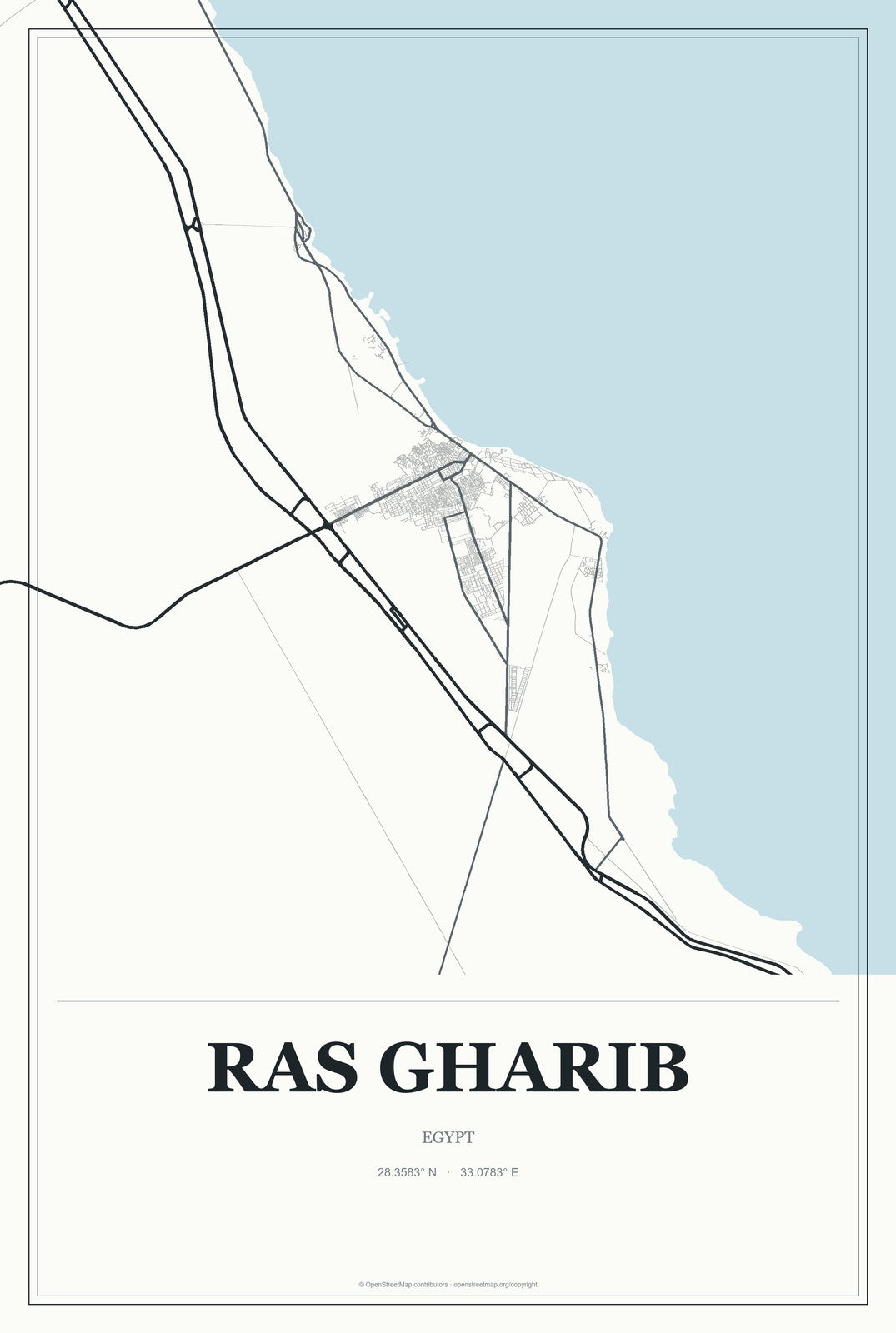 Ras Gharib, Egypt City Map Aluminum Sign in Gallery Air style