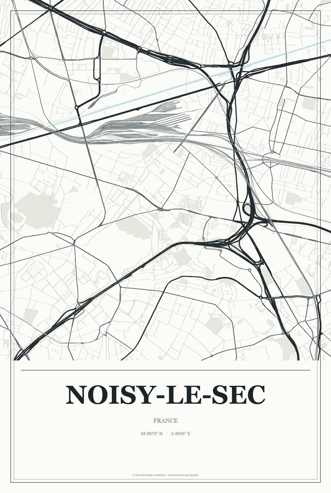Noisy-le-Sec, France City Map Aluminum Sign in Gallery Air style