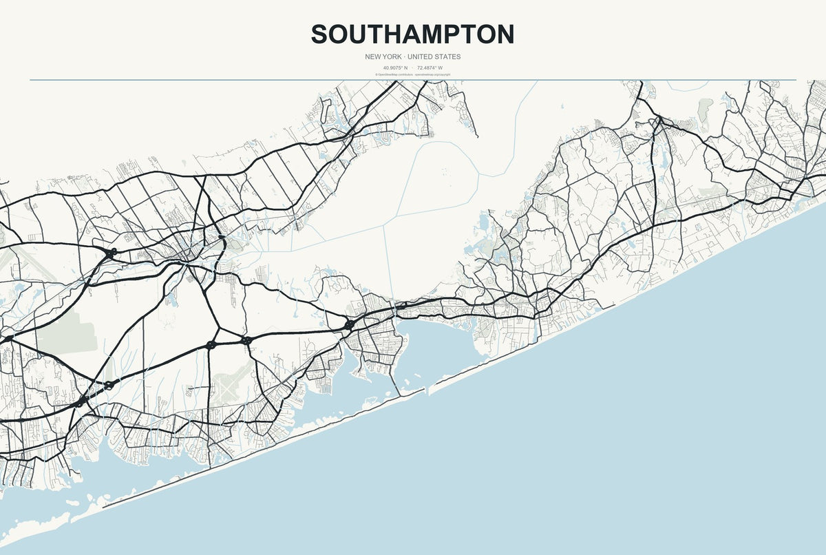 Southampton, New York City Map Aluminum Sign in Headline Atlas style