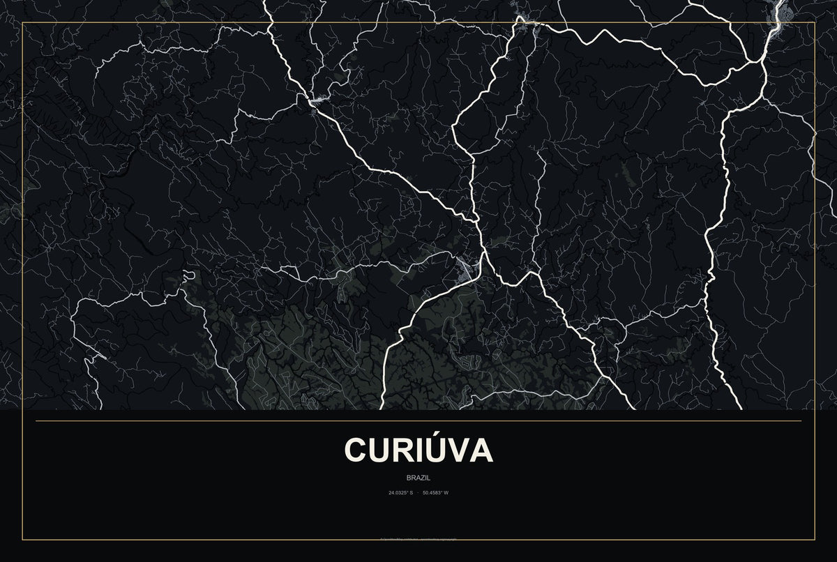 Curiúva, Brazil City Map Aluminum Sign in Metropolitan Noir style