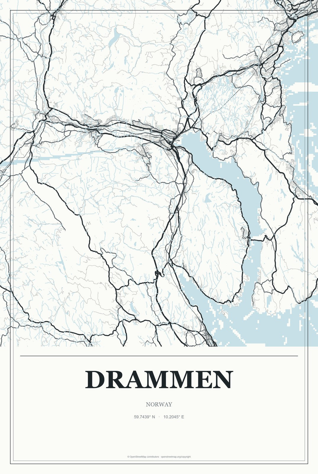 Drammen, Norway City Map Aluminum Sign in Gallery Air style
