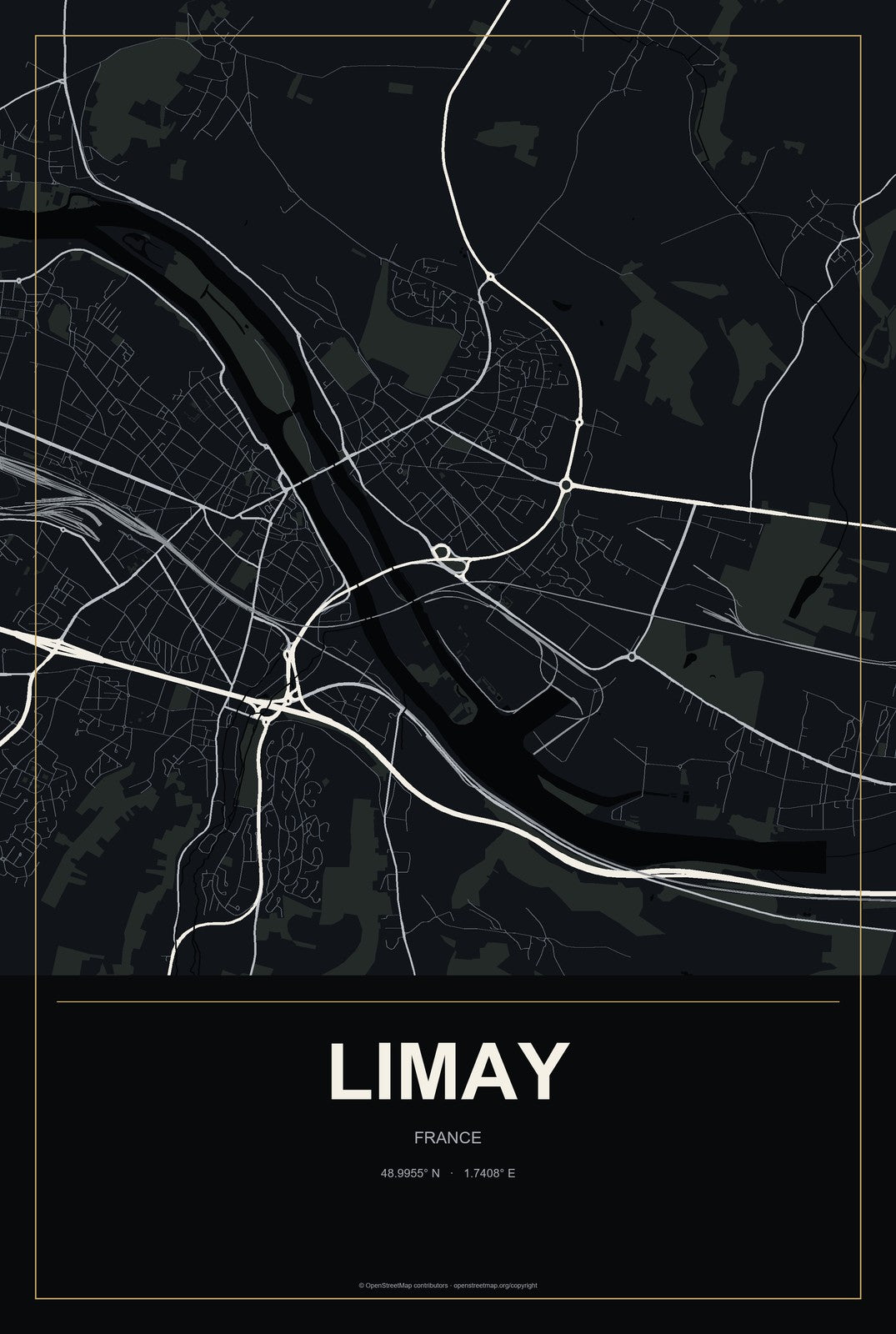 Limay, France City Map Aluminum Sign in Metropolitan Noir style