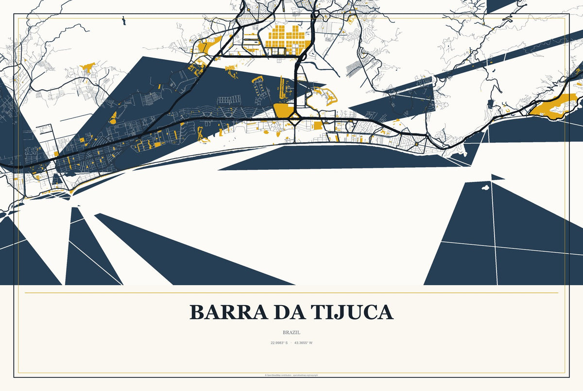Barra da Tijuca, Brazil City Map Aluminum Sign in Citrine Modern style