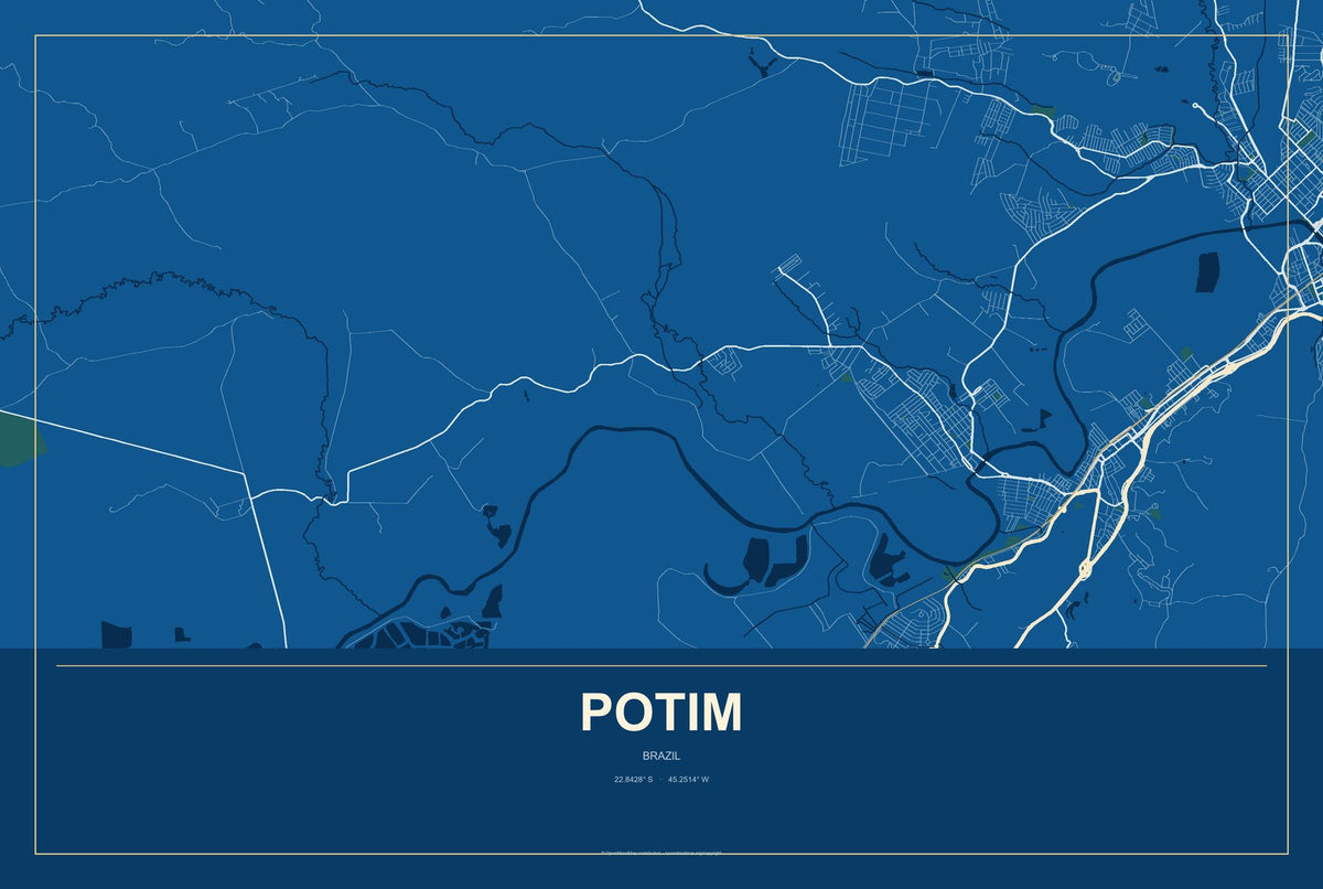 Potim, Brazil City Map Aluminum Sign in Harbor Cobalt style