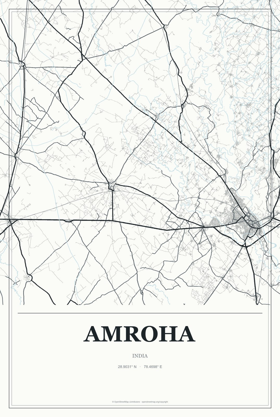 Amroha, India City Map Aluminum Sign in Gallery Air style