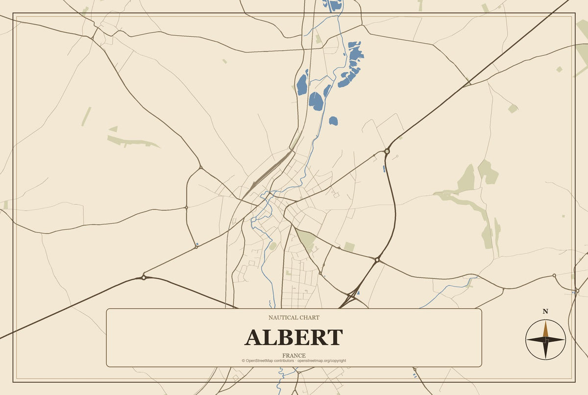 Albert, France City Map Aluminum Sign in Heritage Nautical style