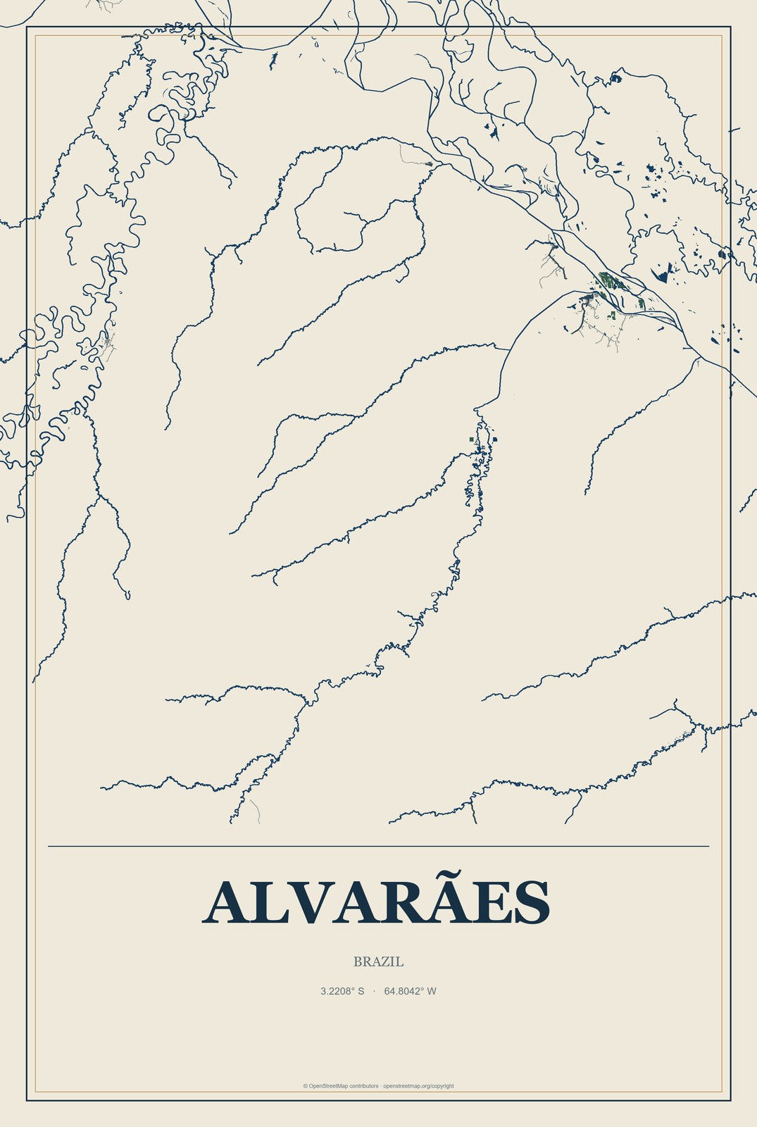Alvarães, Brazil City Map Aluminum Sign in Coastal Cutout style
