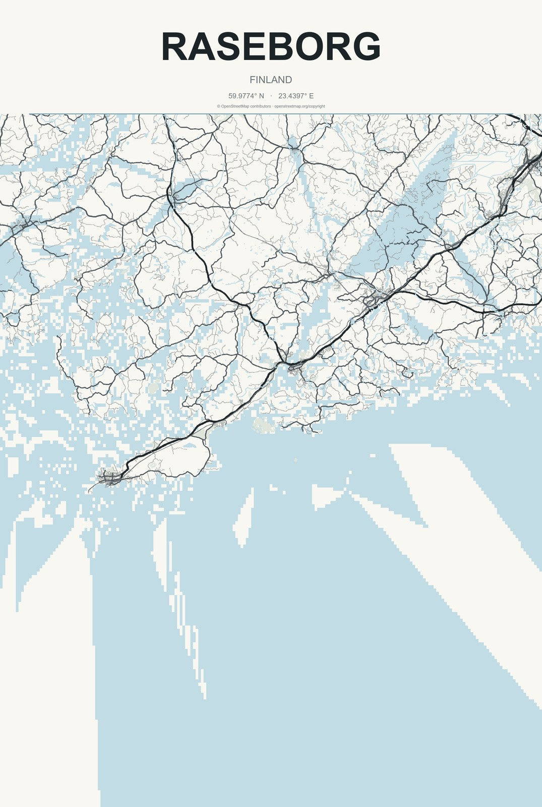 Raseborg, Finland City Map Aluminum Sign in Headline Atlas style