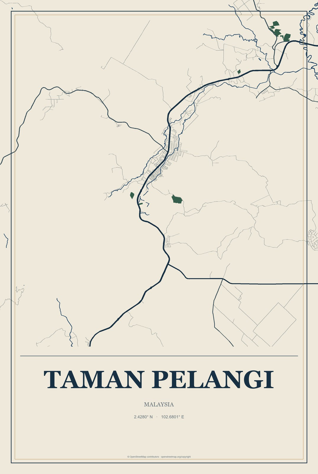 Taman Pelangi, Malaysia City Map Aluminum Sign in Coastal Cutout style