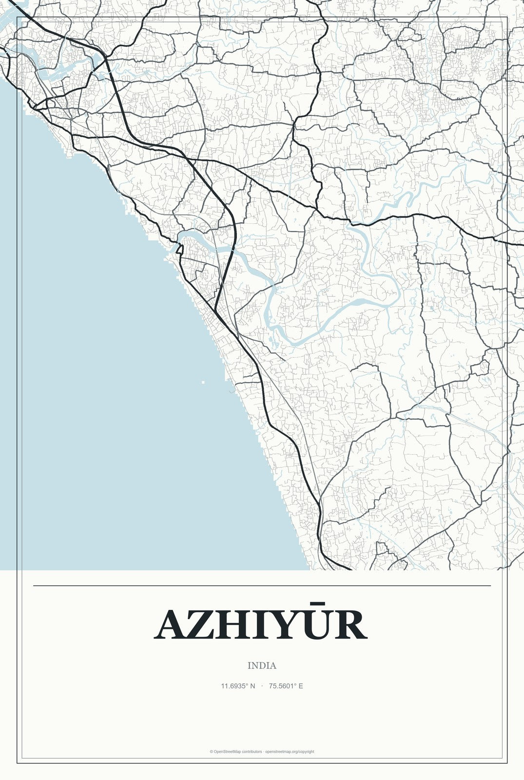 Azhiyūr, India City Map Aluminum Sign in Gallery Air style