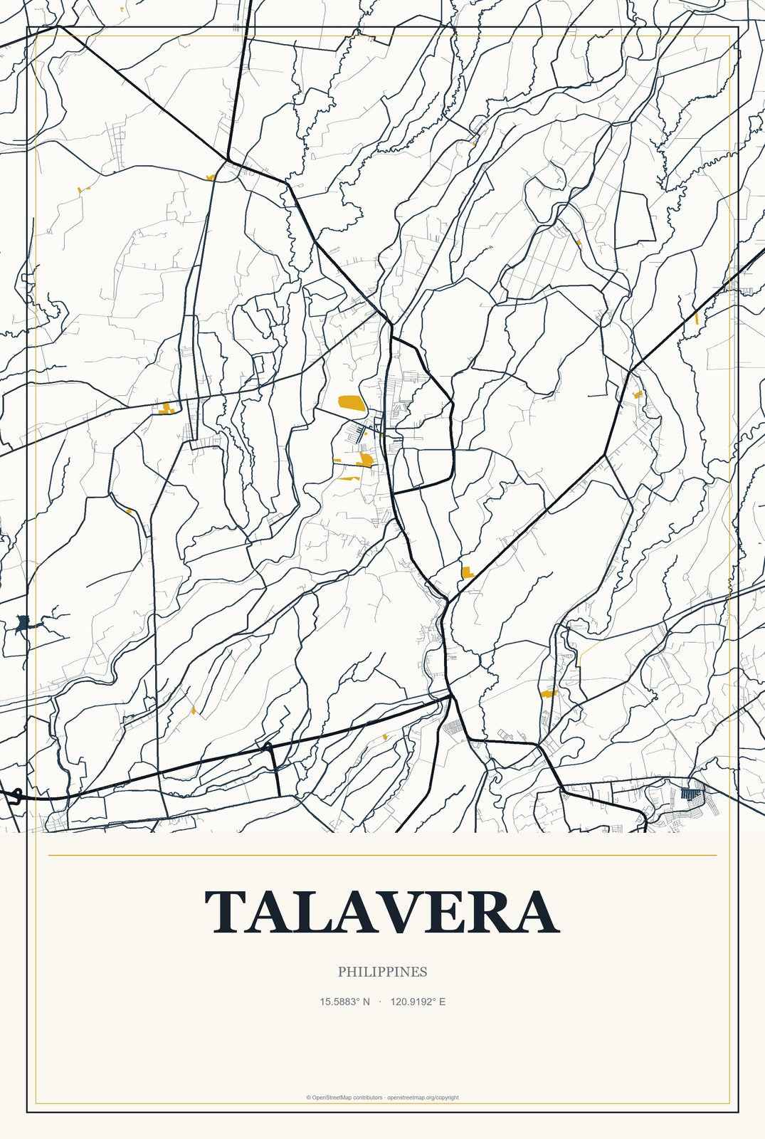 Talavera, Philippines City Map Aluminum Sign in Citrine Modern style