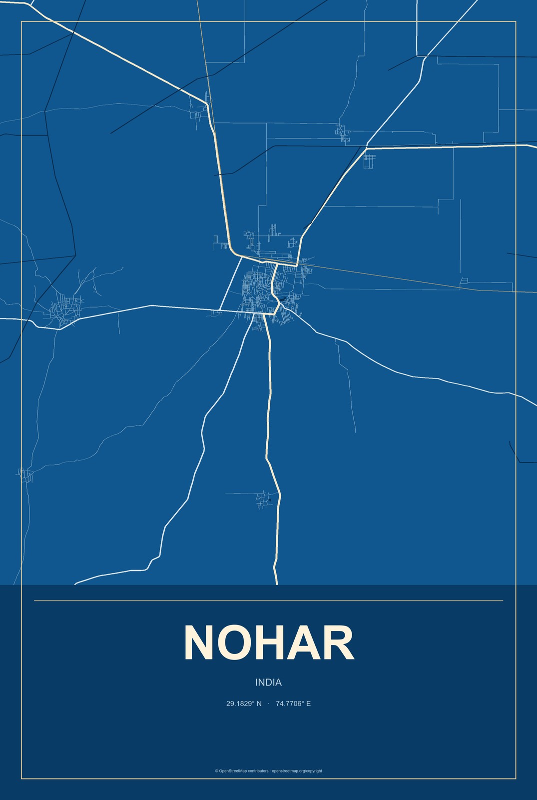 Nohar, India City Map Aluminum Sign in Harbor Cobalt style