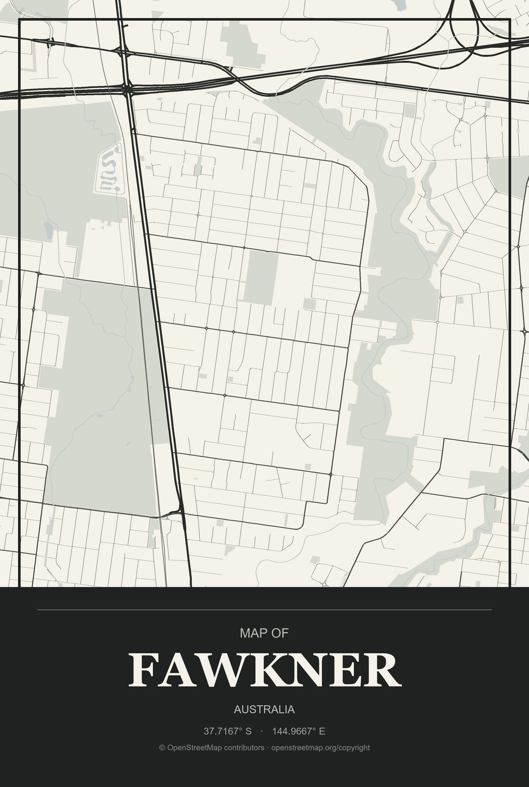 Fawkner, Australia City Map Aluminum Sign in Museum Plaque style