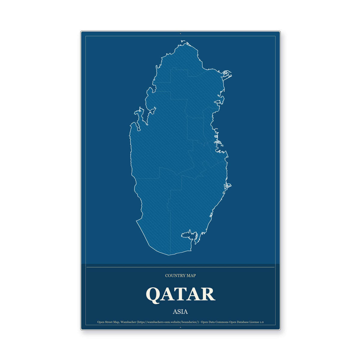 Qatar Country Map Aluminum Sign in Harbor Cobalt style