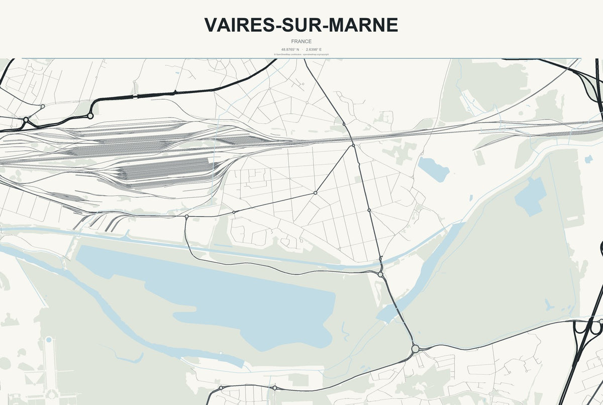 Vaires-sur-Marne, France City Map Aluminum Sign in Headline Atlas style