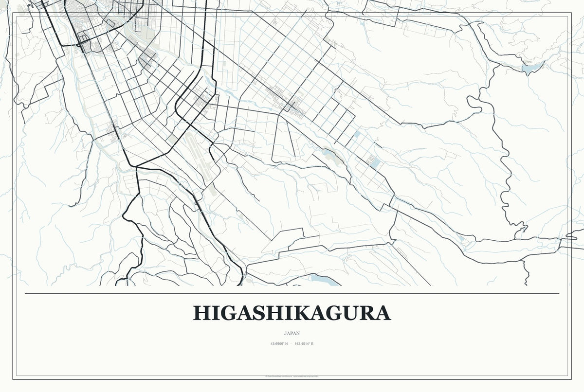 Higashikagura, Japan City Map Aluminum Sign in Gallery Air style