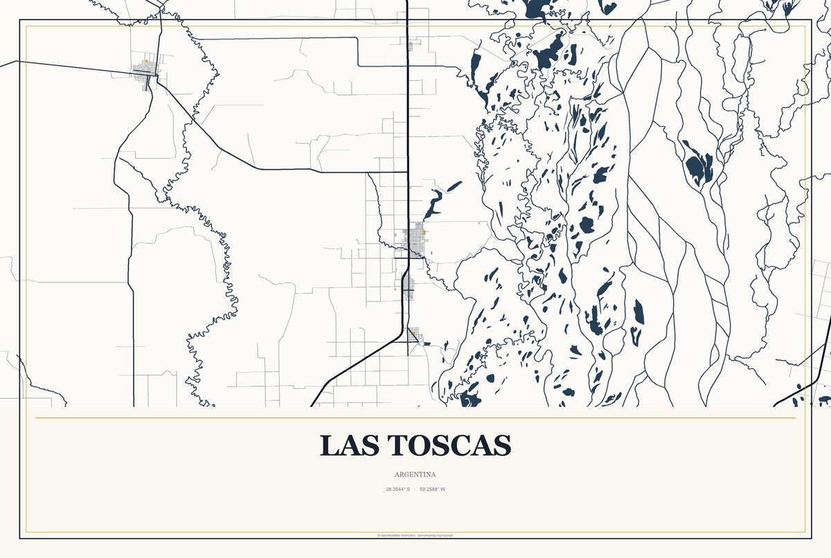 Las Toscas, Argentina City Map Aluminum Sign in Citrine Modern style