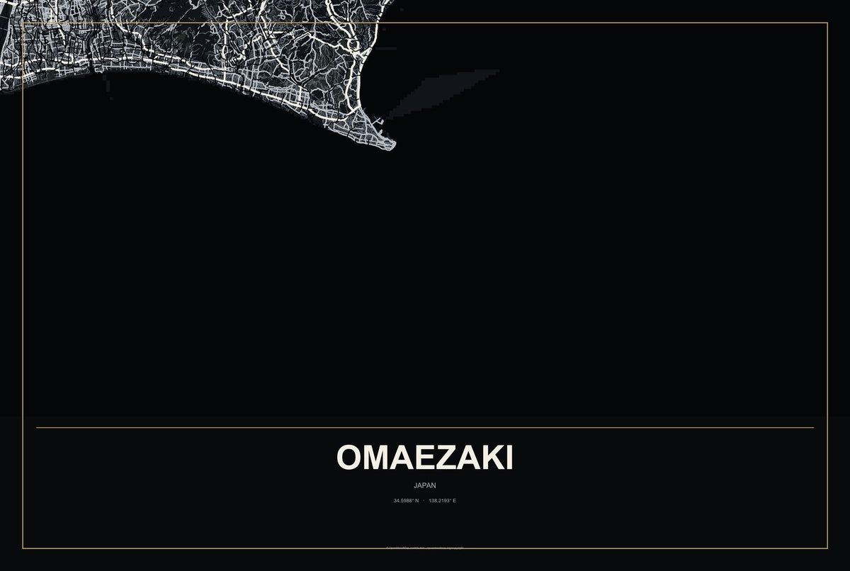 Omaezaki, Japan City Map Aluminum Sign in Metropolitan Noir style