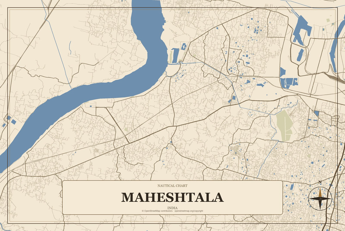Maheshtala, India City Map Aluminum Sign in Heritage Nautical style
