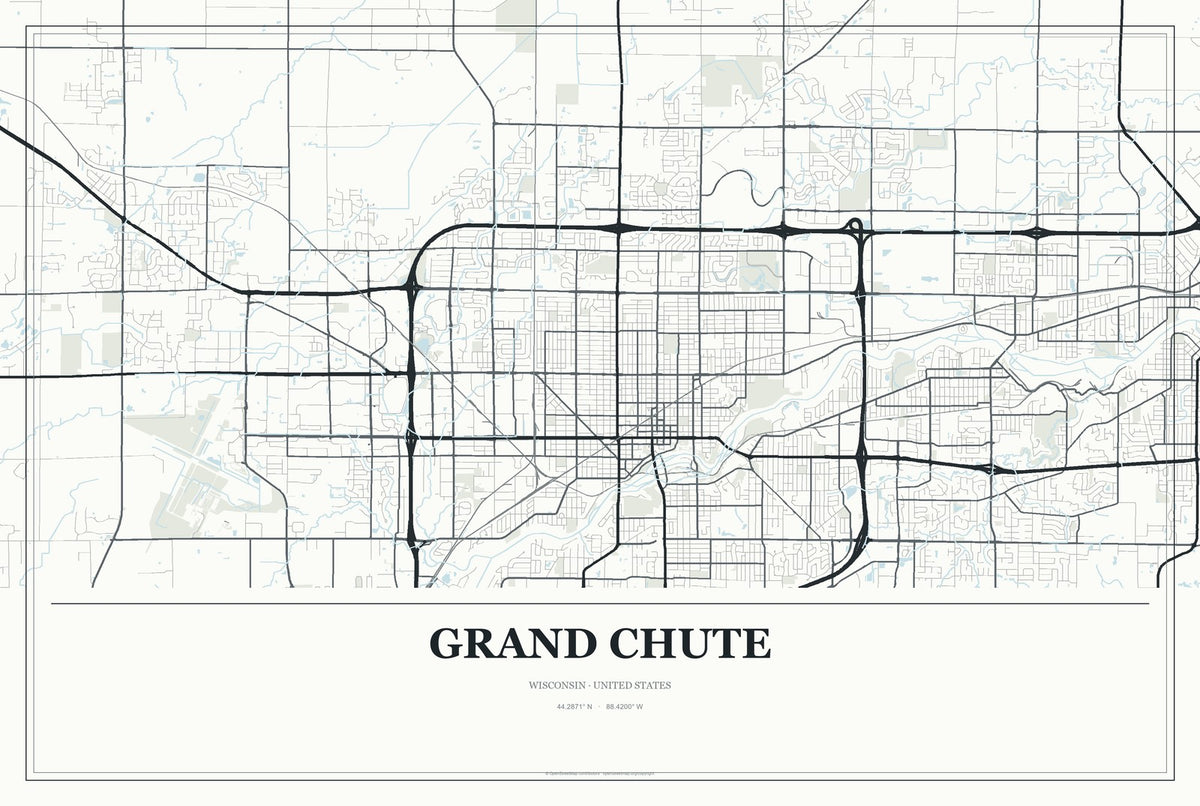 Grand Chute, Wisconsin City Map Aluminum Sign in Gallery Air style
