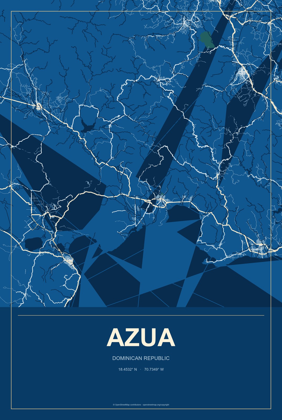 Azua, Dominican Republic City Map Aluminum Sign in Harbor Cobalt style