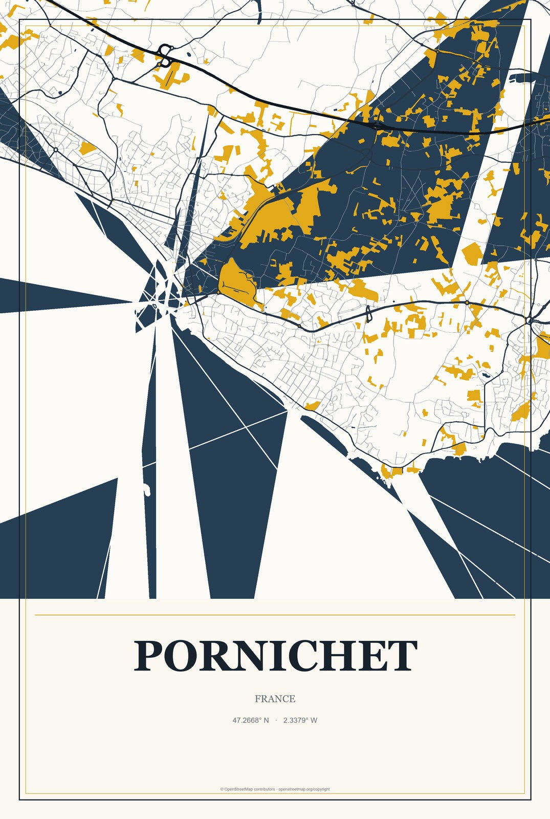 Pornichet, France City Map Aluminum Sign in Citrine Modern style