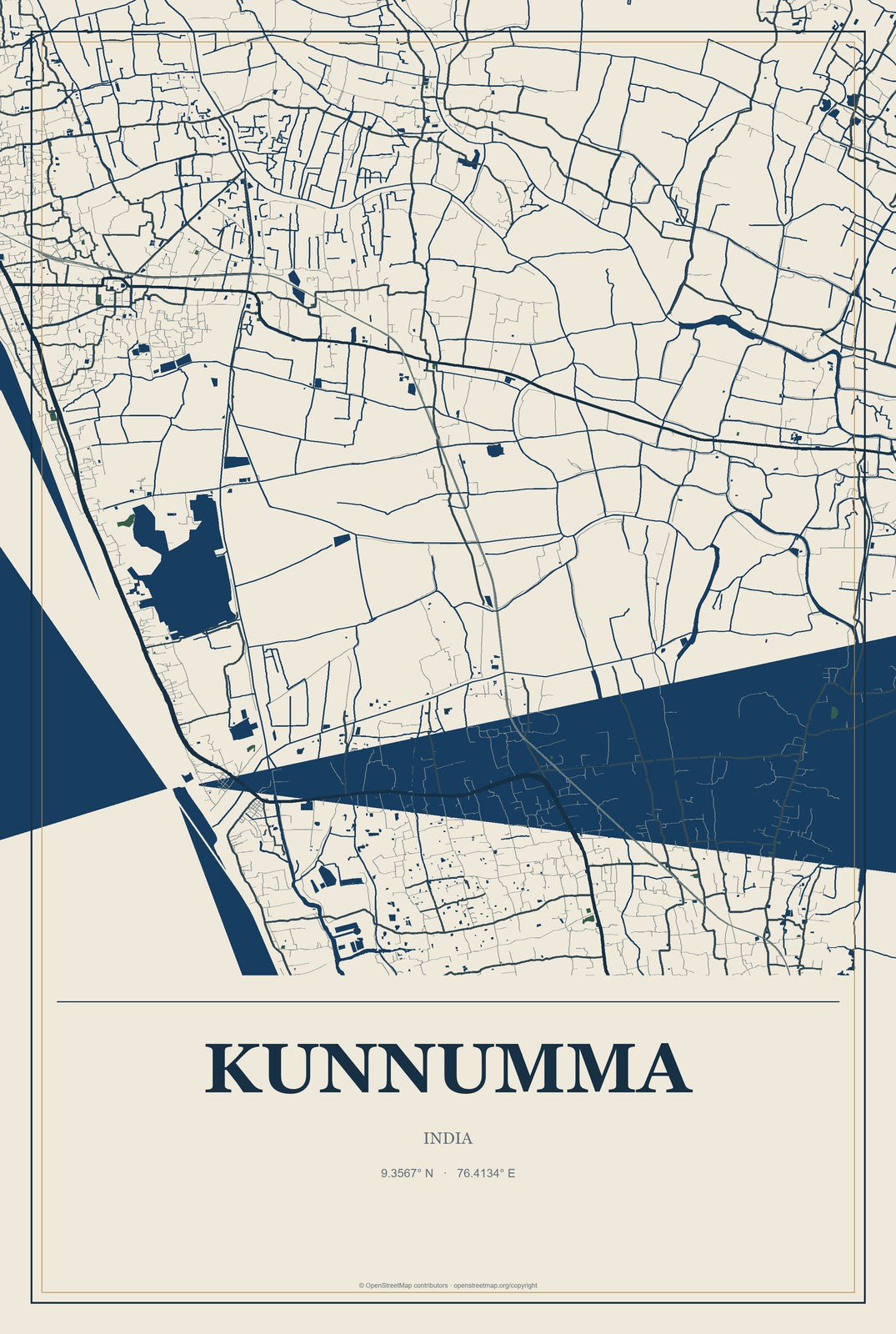 Kunnumma, India City Map Aluminum Sign in Coastal Cutout style