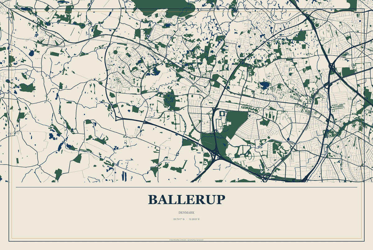 Ballerup, Denmark City Map Aluminum Sign in Coastal Cutout style