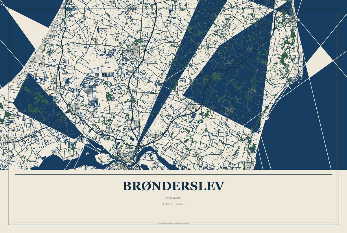 Brønderslev, Denmark City Map Aluminum Sign in Coastal Cutout style