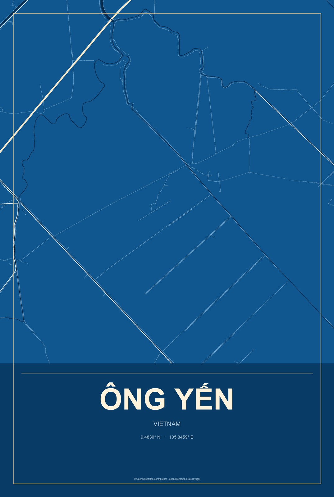 Ông Yến, Vietnam City Map Aluminum Sign in Harbor Cobalt style