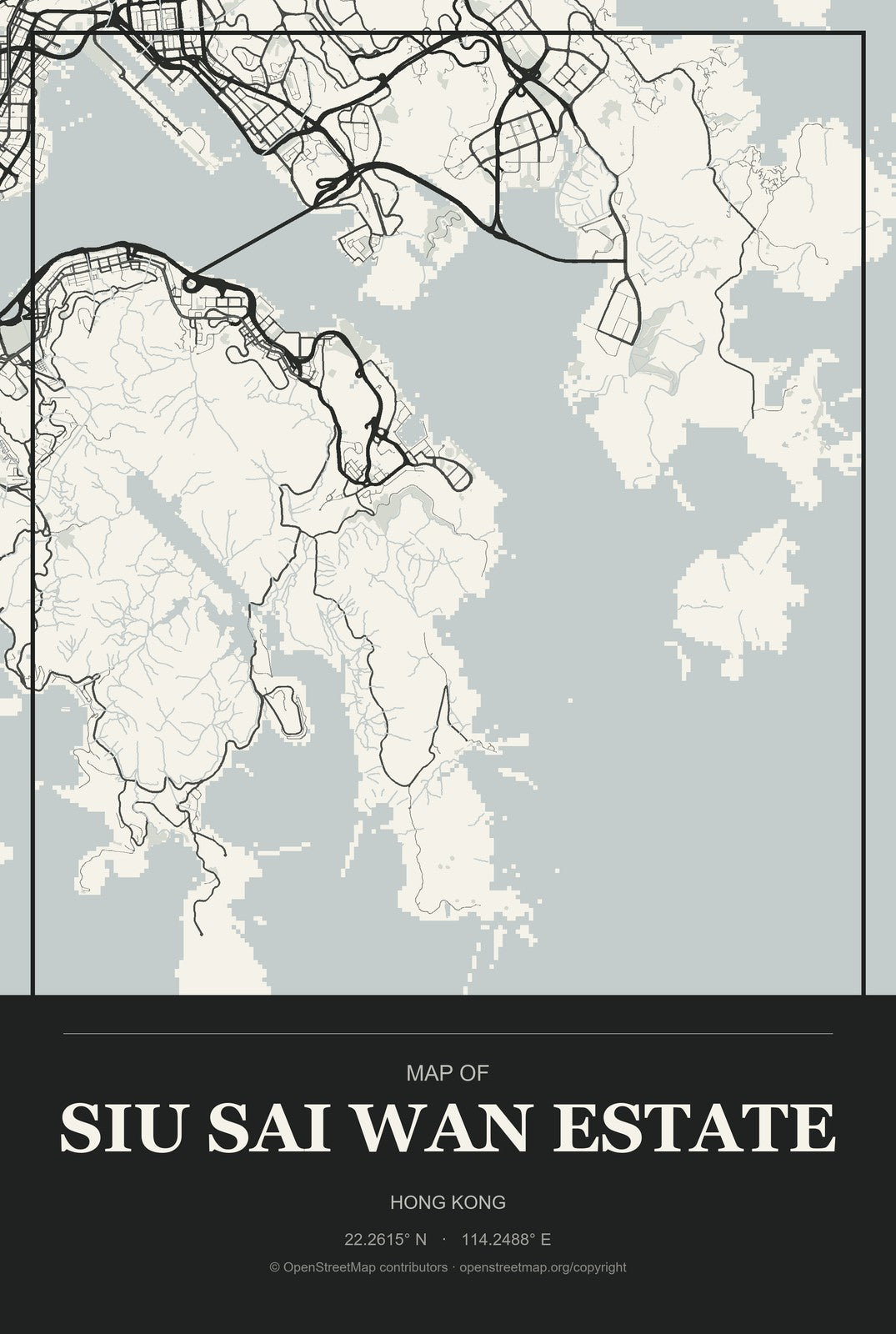 Siu Sai Wan Estate, Hong Kong City Map Aluminum Sign in Museum Plaque style