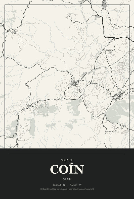 Coín, Spain City Map Aluminum Sign in Museum Plaque style