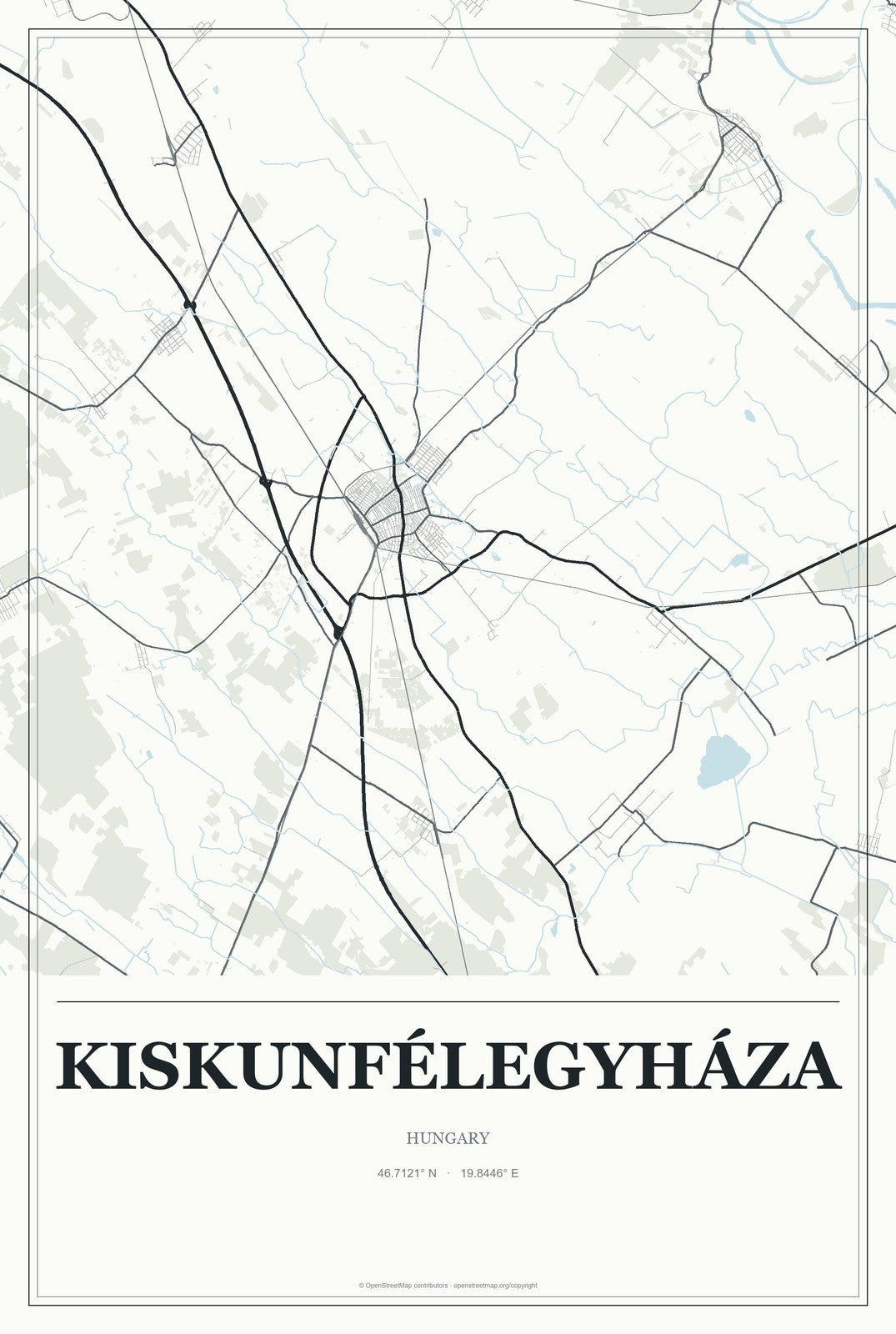 Kiskunfélegyháza, Hungary City Map Aluminum Sign in Gallery Air style