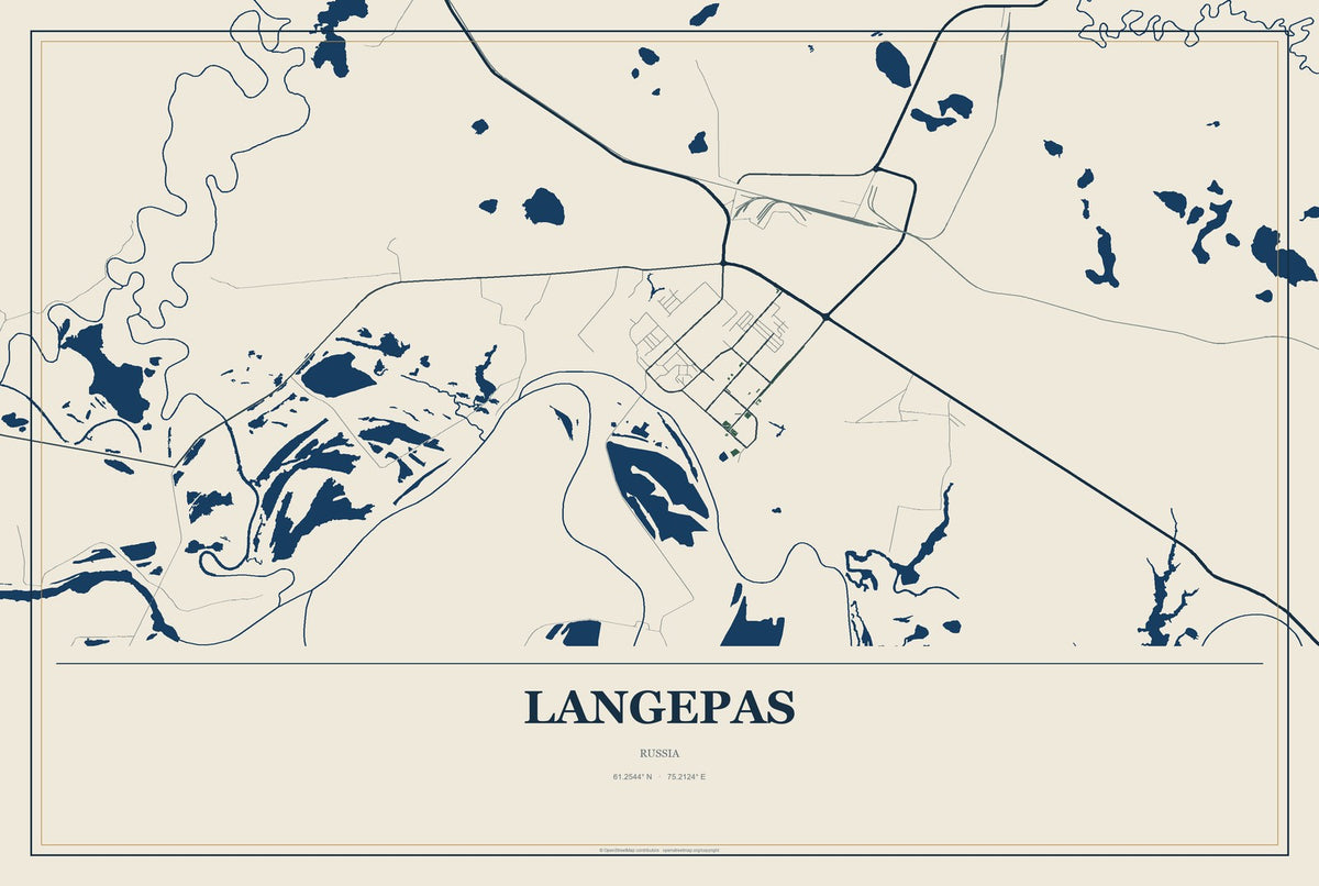 Langepas, Russia City Map Aluminum Sign in Coastal Cutout style