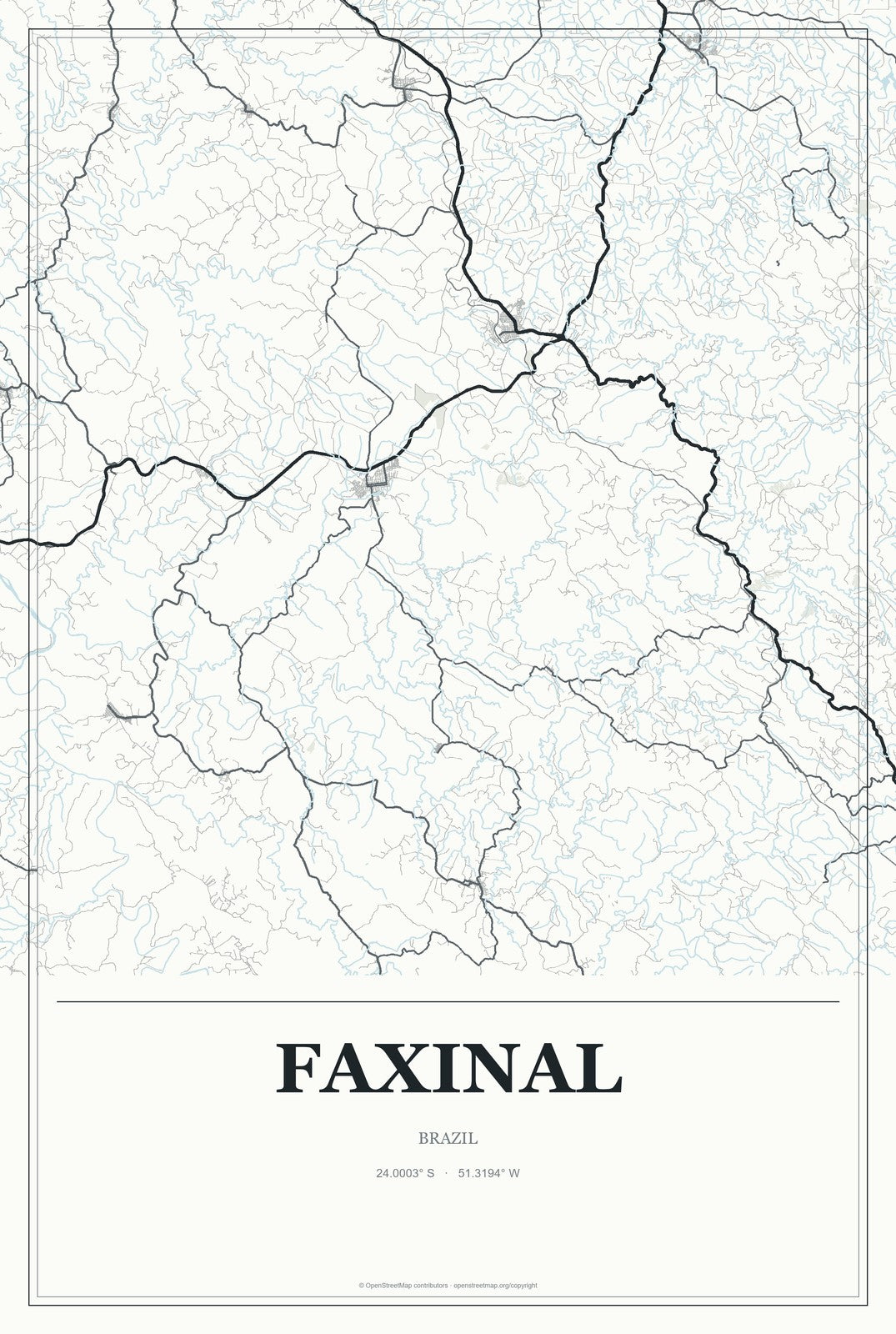 Faxinal, Brazil City Map Aluminum Sign in Gallery Air style