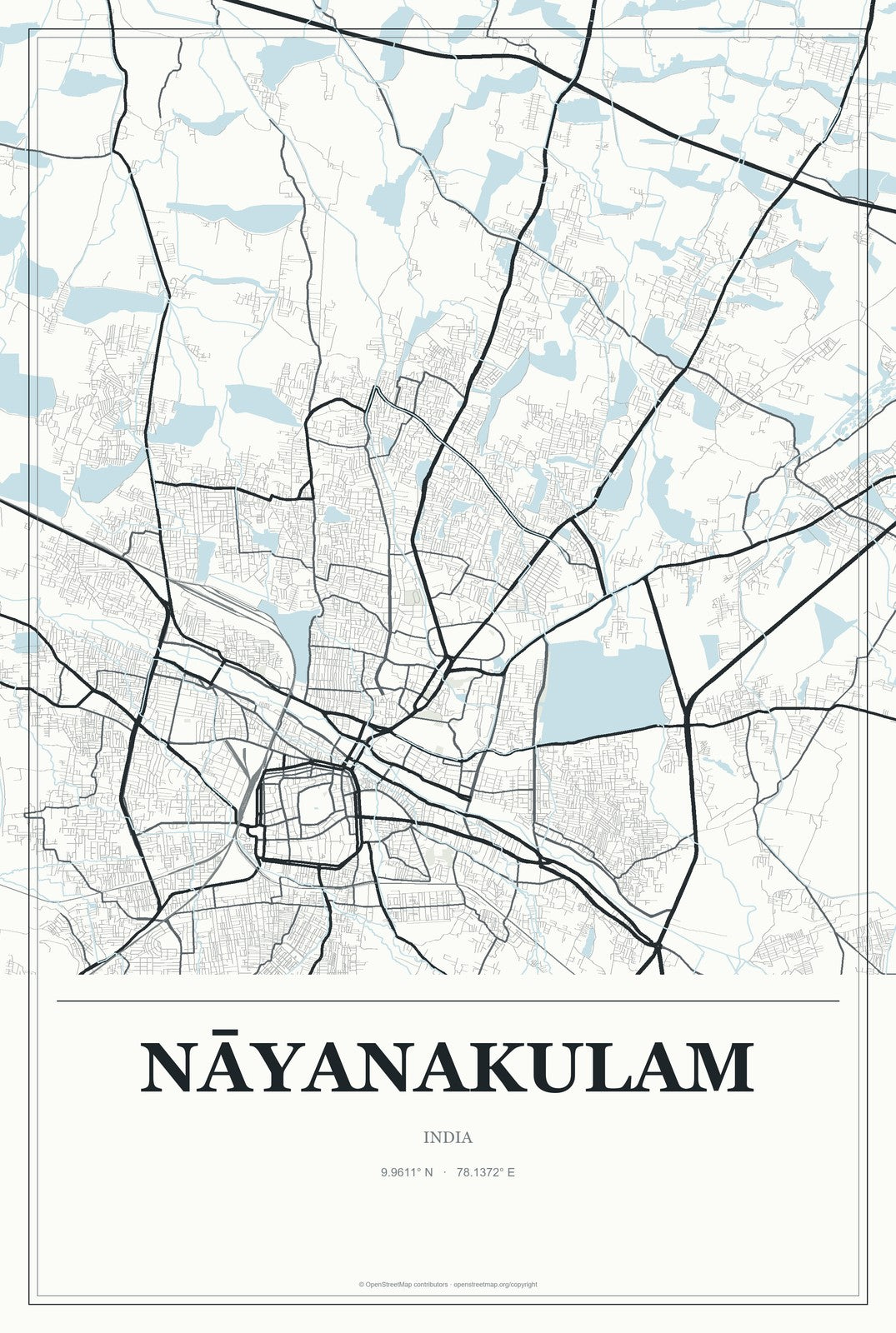Nāyanakulam, India City Map Aluminum Sign in Gallery Air style