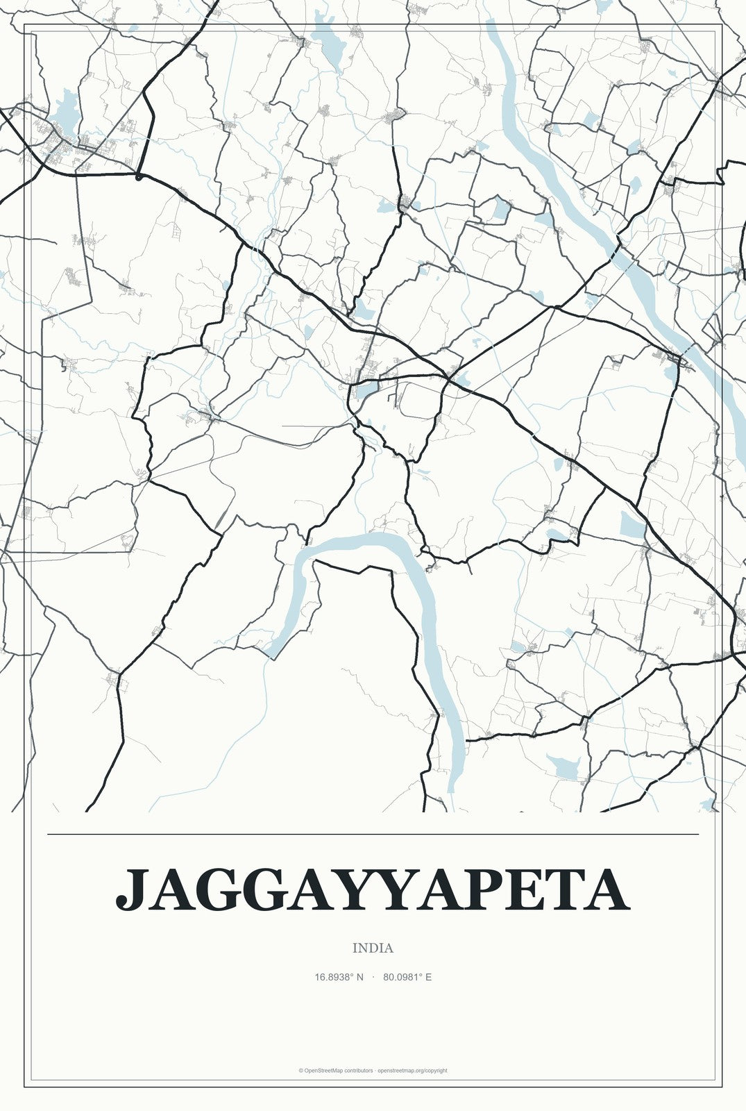 Jaggayyapeta, India City Map Aluminum Sign in Gallery Air style